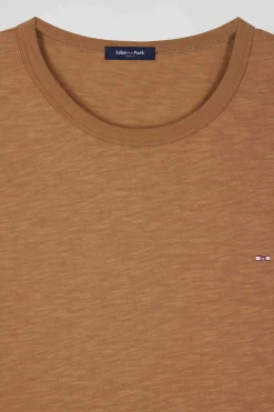 T-shirt manches longues en coton uni camel coupe Slim
