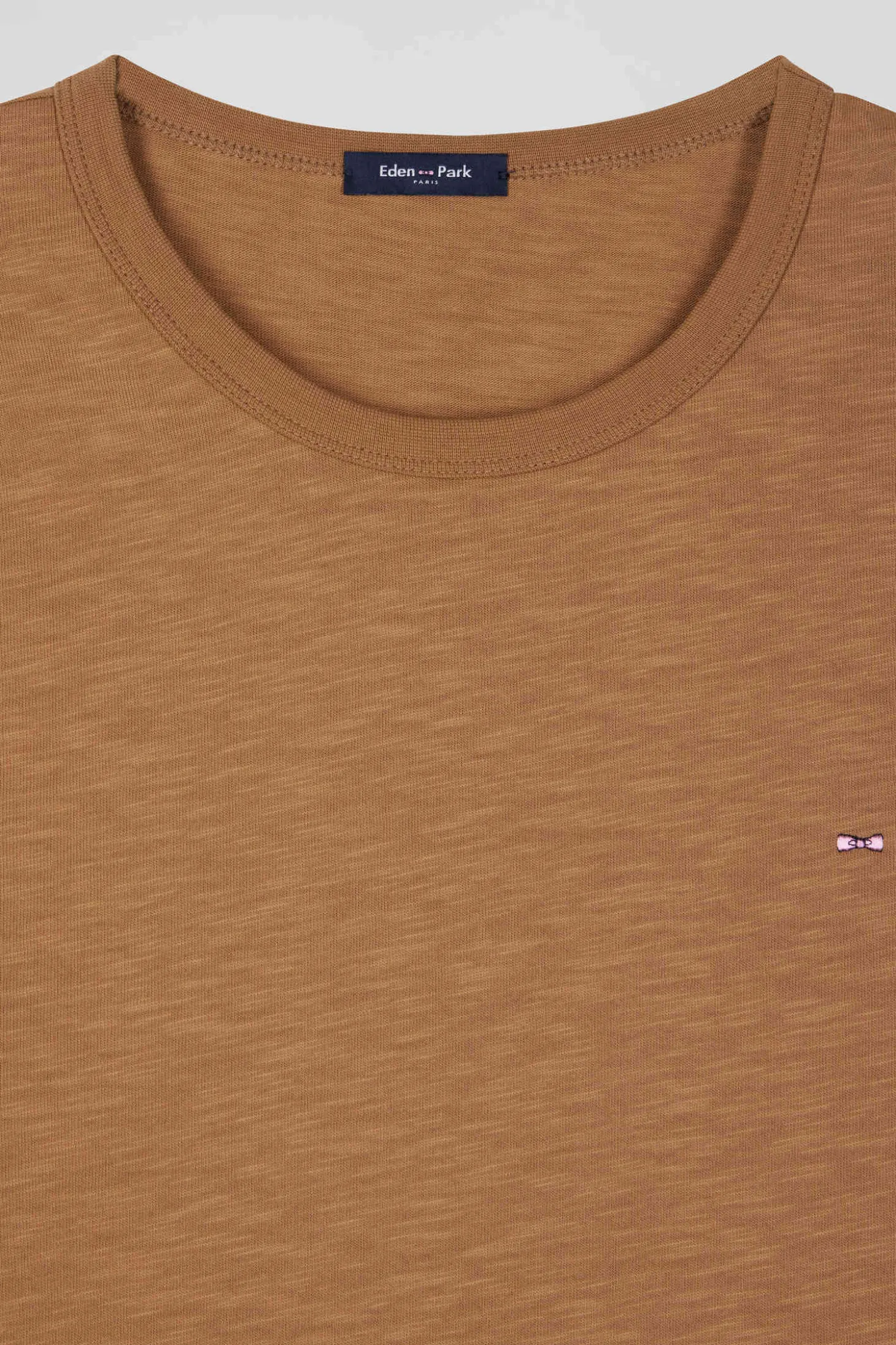 T-shirt manches longues en coton uni camel coupe Slim