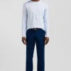 T-shirt manches longues uni en coton ciel coupe Regular