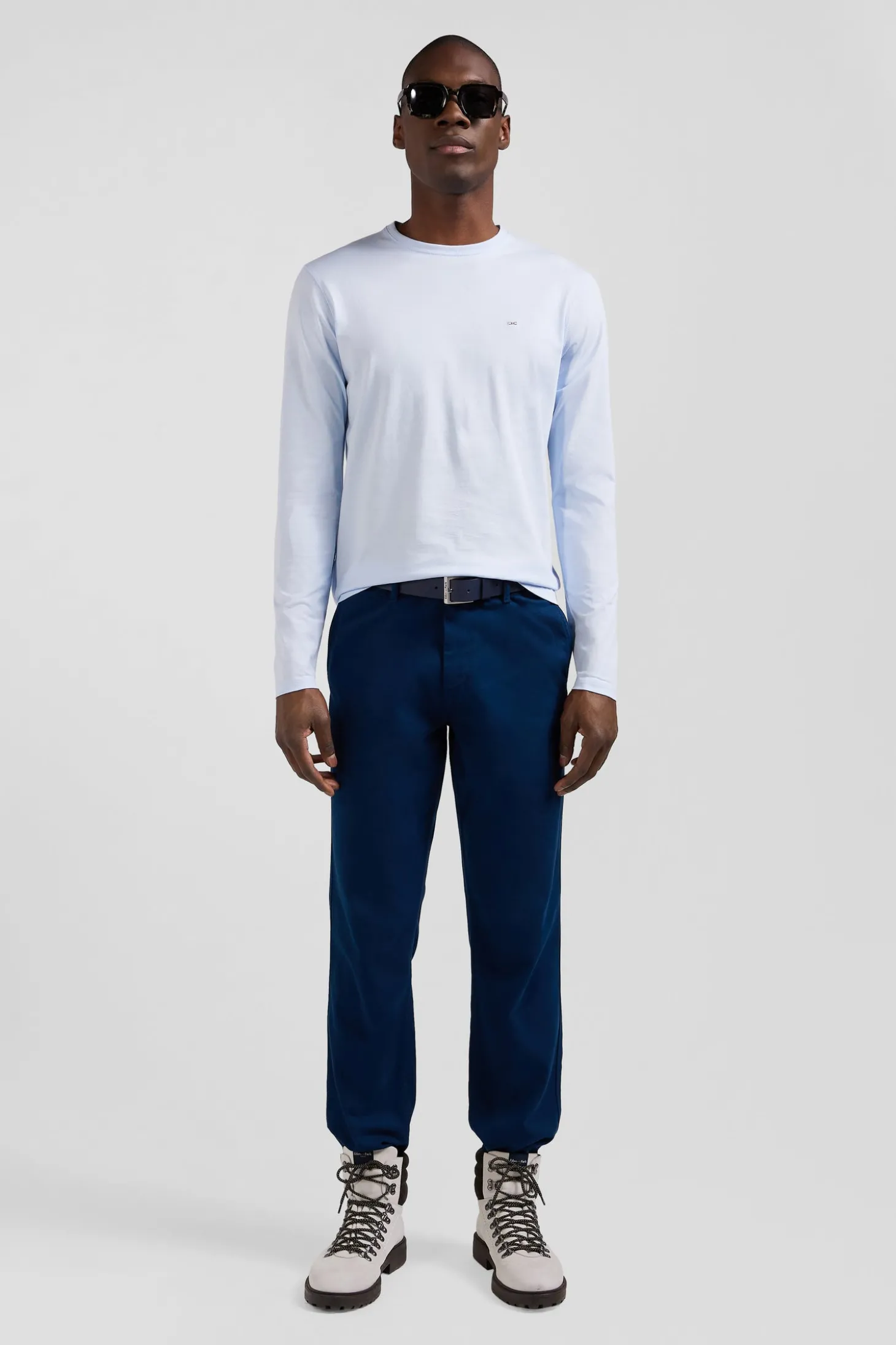 T-shirt manches longues uni en coton ciel coupe Regular