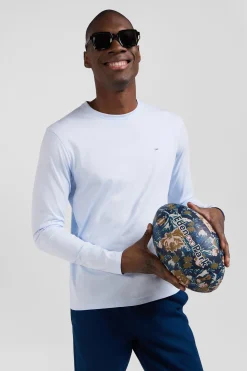 T-shirt manches longues uni en coton ciel coupe Regular