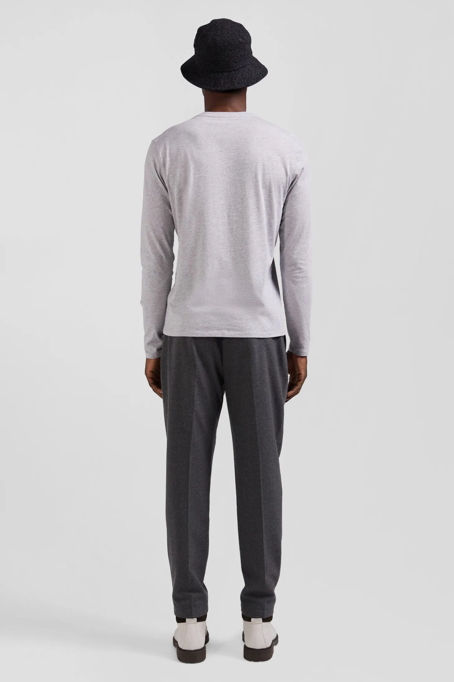 T-shirt manches longues uni en coton gris coupe Regular