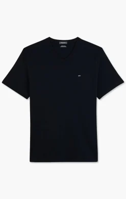 T-shirt noir col V à manches courtes