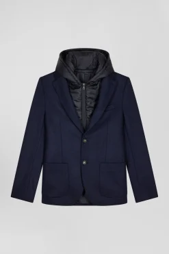 Veste blazer 2-en-1 en laine mélangée marine coupe Modern
