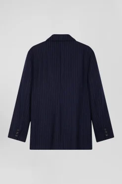 Veste blazer en laine bleu marine rayée coupe Oversized
