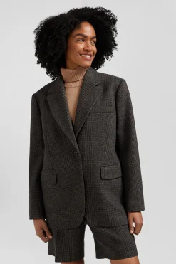 Veste blazer en laine mélangée prince de Galles coupe Oversized