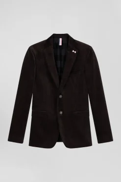 Veste en velours coton stretch marron coupe Modern